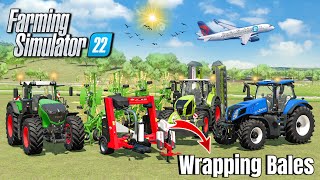 MOWER amp CLAAS TRACTOR amp WRAPING GRASS BALES IN FS22  FS22  TIMELAPSE [upl. by Hawkie]