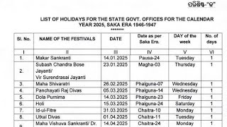 Government Of Odisha 2025 Vacation list School College Holidays List odia odisha [upl. by Eudoxia]