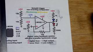 10k Ohm Schmitt Trigger Op Amp Non Inv Comparator Positive Feedback Hysteresis [upl. by Shirline]