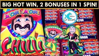 RARE 2 BONUSES in 1 SPIN BIG WIN NEW MORE MORE CHILLI SLOT MACHINE [upl. by Grissom]