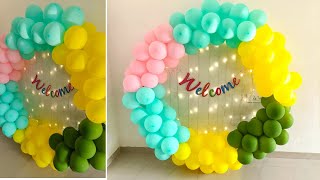 Circle balloon backdrop without standRound Balloon ArchTutorial Birthday Decoration Ideas At Home [upl. by Goltz794]