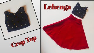 How to make Doll Lehenga Easy  Designer Lehenga Making for Barbie  Making Lehenga With Croptop [upl. by Olvan]