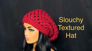 Slouchy Textured BeanieHat  Crochet Tutorial [upl. by Duwalt]