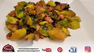 Cucina con Agnese  235 Cavoletti di Bruxelles con Pancetta  Brussels Sprouts with Pancetta [upl. by Anilrac]