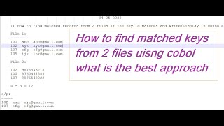 vitechtalks6017 Mainframes  Interview Question  How to get matched key from 2 files  Class 11 [upl. by Oicnoel]