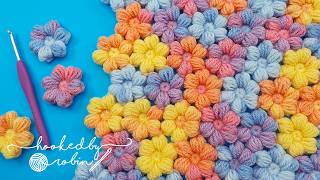 Crochet Puff Flowers amp How to Join As You Go  NO SEWING 🌸 [upl. by Brandt117]