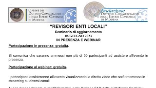 Revisori Enti Locali – Seminario di aggiornamento [upl. by Heid]