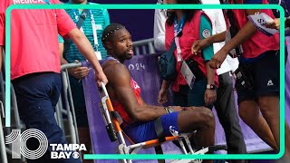 Noah Lyles carted off track after mens 200 final [upl. by Nawoj]