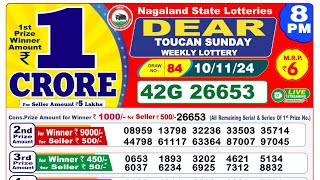 Lottery Result Today 8pm 10112024  Official  Nagaland Lottery [upl. by Adnicaj]