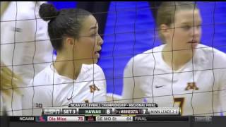 Minnesota vs Hawaii NCAA Volleyball Regional Finals 2015 Set 3 Part 1 [upl. by Anilat]