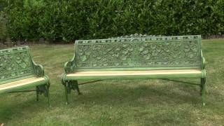 Pair of Antique Coalbrookdale Cast Iron Nasturtium Pattern Garden Benches  UKAA [upl. by Anoyet]