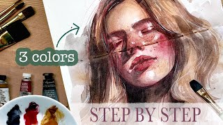 I Painted a Watercolor Portrait Using Only 3 Colors [upl. by Retxed498]