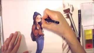 Watercolor Girl character Illustration timelapse progress art by Iraville [upl. by Ennayr364]