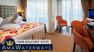 AMA Stella  Twin Balcony Stateroom Tour amp Review 4K  AMA Waterways River Cruise Category AB [upl. by Lanna]