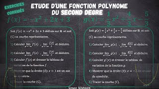 Etude dune fonction Polynôme du second degré  2 Exercices Corrigés – Première [upl. by Edalb940]