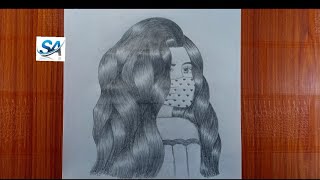 a girl with wearing face mask drawing ll how to draw a girl face mask  step by step ll girl drawing [upl. by Hayidan17]