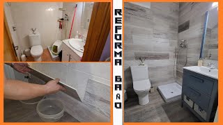 Renovar baño sin obras con suelo de vinilo adhesivo y baldosas de PVC reforma low cost [upl. by Kosse406]