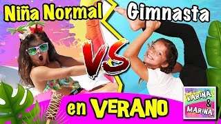 NIÑA NORMAL VS NIÑA GIMNASTA en el VERANO ☀️ RETOS Y SALTOS de GIMNASIA RÍTMICA en LA PISCINA 💦 [upl. by Alverta]