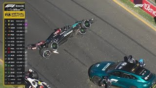 Fernando Alonso stuck throttle causing George Russell massive crash Australian GP [upl. by Akihsat]