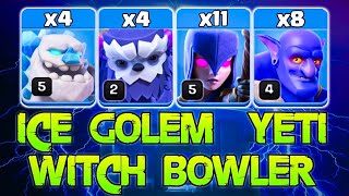 Th12 Zap Attack  4 Ice Golem  4 Yeti  11 Witch  8 Bowler  Th12 Attack Strategy  Th12 Sui Lalo [upl. by Clite]