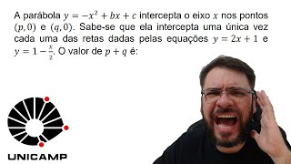 UNICAMP2022 A parábola y  −x²  bx  c intercepta o eixo x nos pontos p 0 e q 0 Sabese que [upl. by Rahman]