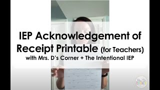 IEP Receipt of Acknowledgment Printable for Teachers  The Intentional IEP [upl. by Deborah555]