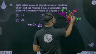 Light strikes a piece of glass at an angle of incidence of 60 and the reflected beam is com [upl. by Muscolo]