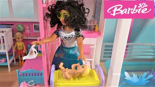 Barbie and Ken Story in Barbie Dream House w Barbie’s New Babysitter for Baby and Barbie Sister [upl. by Odnolor]