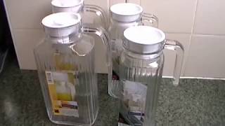 Luminarc Quadro Glass Fridge Jug with Lid 2L 17L 11 and 05L Jars close look [upl. by Koball]