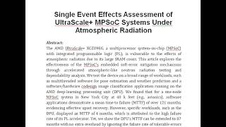 Single Event Effects Assessment of UltraScale MPSoC Systems Under Atmospheric Radiation [upl. by Marshall]