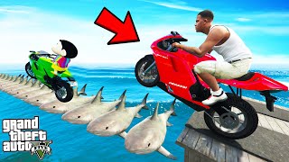 FRANKLIN TRIED IMPOSSIBLE SHARKS RAMP PARKOUR CHALLENGE CARS BIKES GTA 5  SHINCHAN and CHOP [upl. by Yltnerb]