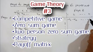 Competitive game  zero sum game  two person zero sum game  Strategy  Payoff matrix [upl. by Gnap]