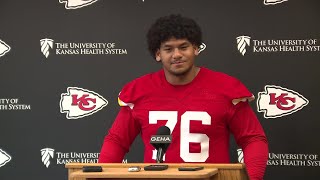 Chiefs 2nd round pick Kingsley Suamataia talks at rookie minicamp in Kansas City [upl. by Older]