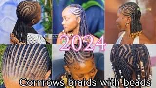 🔥💯 Latest braids hairstyle ideas  2024 braids with beads for women 💆 [upl. by Atazroglam]