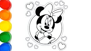 How to Coloring Minnie Mouse Easy Step by Step  Minnie Mouse Drawing and Coloring Pages 20 [upl. by Welby]