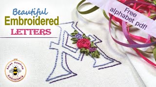 Easy to stitch alphabet tutorial with roses in silk ribbon hand embroidery ideal for beginners [upl. by Cirre]