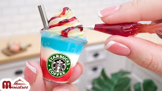 Easy Miniature Starbucks Frappe Recipe Red vs Blue Challenge  Creative Recipe by Miniature Cooking [upl. by Gambrill]