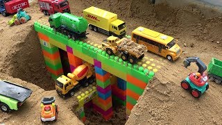 Bridge Construction Trucks for Kids  Excavator Bulldozer Dump Truck Toys [upl. by Rellia]