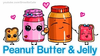 How to Draw Cute Cartoon Food  Peanut Butter and Jelly Sandwich [upl. by Eimmak173]