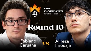 Round 10  Fabiano Caruana vs Alireza Firouzja  FIDE Candidates 2024 [upl. by Nowell]