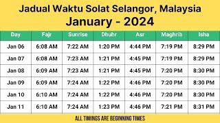 Jadual Waktu Solat Selangor Malaysia January  2024  Selangor Prayer Times [upl. by Nodnrb]