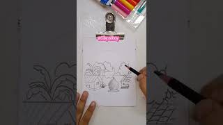 পেন্সিল দিয়ে গ্রামের দৃশ্য আঁকা।how to draw a village scenery to pencilviralvideo youtube [upl. by Nonac501]