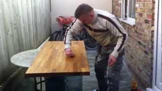 how to apply oil to kitchen solid wood worktop  kitchen worktops essential care and maintenance [upl. by Parnell]