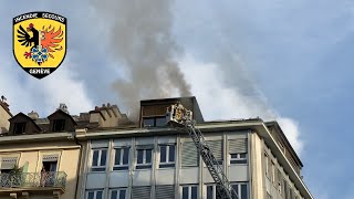 Pompiers Genève  Feu de combles aux EauxVives [upl. by Ellenrahs992]