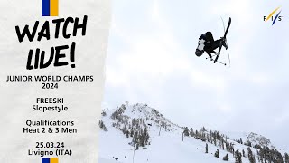 LIVE WJC 2024 Livigno  Freeski Slopestyle Qualification Men Heat 2amp3 1325 CET [upl. by Pallaten]