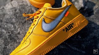 Off White Nike Air Force 1 FOR 128 “UNIVERSITY GOLD” BY KICKWHO REVIEW AND ON FOOT  DECENT20 [upl. by Lorien]