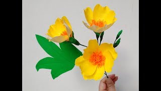 Howto make paper flowers Buttercup Tree  Cochlospermum Religosum flower  212 [upl. by Enalda138]