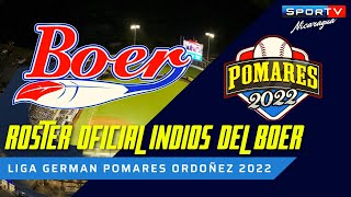 INDIOS DEL BOER Roster Oficial Pomares 2022 Nicaragua [upl. by Enirhtak100]