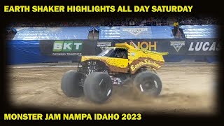 EARTH SHAKER HIGHLIGHTS ALL DAY SATURDAY MONSTER JAM NAMPA ID 2023 [upl. by Underwood]