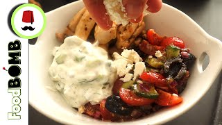 210 Greek BOWL  Manestra Griekse Salade met Feta Tzatziki  Foodbomb [upl. by Leilah]